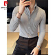 Pier Cardan-sensing large V-neck striped shirt men's long-sleeved business casual and handsome unscaling inner shirt sky blue spring and autumn blue A213-C6627 M Recommended 100-115Jin [Jin equals 0.5 kg]