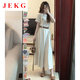 JEKG短袖连衣裙女夏2025新款时尚减龄收腰显瘦休闲宽松胖妹妹气质长裙 豆绿色连衣裙1283 S
