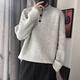 Yitian gray American retro henley collar sweater men's winter lazy style knitted sweater cleanfit jacket gray M