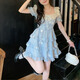 Yu Shang Zhen Produits Nouveau petit homme français en été super fée, robe à gâteau floral sucré robe, robe respirante mince [bleu M]