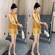 
Hengyuanxiang national style noble fashion suit for women 2025 summer new style knives sleeve splicing button vest shorts two-piece set for women 12158-Yellow suit M [Suggested 80-95Jin [Jin equals 0.5 kg]]