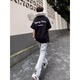
POUM short-sleeved T-shirt men's 2025 summer loose American high street trendy brand letter printed T-shirt top YGWP-M691 black L