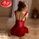 Langsha Sexy Pyjamas Frauen reine erotische Seiden-Frühlings- und Herbst-Hosenträger Nachthemd Summer Nighthemd High-End 2025 Neues Sommerstil 6629 Zweiteiler Rose Red L