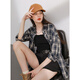 Sancai 2025 spring new plaid shirt loose mid-length shirt cardigan lapel casual retro M