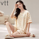 
VTT new pajamas with chest pads for summer women's short-sleeved shorts two-piece suit casual cartoons for home wear V short-sleeved suit: WP1047 M