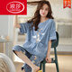 Langsha Pyjamas (Langsha) Frauen Sommer Reine Baumwolle süße koreanische Version kurzärmeligte Kumpel-Hosenanzug großer Größe Lose Frühlings- und Herbst-Mode-Heimkleidung Khaki D679 Kurzärärmelte sieben Ärmel-Hosen m Frauen