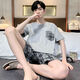 Mu Fengqing pajamas for men in summer cotton thin short sleeves plus fat plus size casual can wear men's youth home clothing suit 9928 [H series men's short-sleeved shorts suit] XL [Suggested 130-150Jin [Jin equals 0.5 kg]]