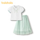 Balabala Children's's Clothing Girls Kirt-Face Jirt Children's Suit 2025 Été Nouvelle chemise Broidered Jupe courte Nouveau Tone blanc et vert de style chinois 00314 90