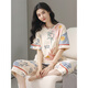 Cat Man Pure Cotton Pyjamas Frauen 2025 Sommer Neues Frauen Kurzarm geschnittene Hosen Set Summer Elegant Home Anzug Sommer Hauptbildmodell Yr: 6278 Aprikosenblatt Farbe Block Short M [weiche und hautfreundliche, komfortable reine Baumwolle]