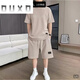 Duxd Xiaoxin Ausgewählte Herrenkleidung, Herren-Mode-Casual-Sportanzug, Sommer-Shorts Kurzärmele, trendige, schnell trockene halbärmelige [SET] 829 Khaki M (Empfohlen 100-120 Jin [Jin gleich 0,5 kg]))