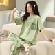 Langsha 100% pyjamas en coton pur pour les femmes au printemps et en été pantalon à manches courtes Femmes lâches décontractées Vêtements de maison de style coréen pour le costume d'automne T-9711 (pantalon à manches court)