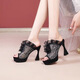 
Sleepy exposed toes and high heels waterproof platform wearing sandals for women in summer fairy Feng Shui rhinestone fish mouth thick heel flip-flops black 36