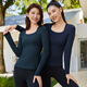 Fanmeiren Fanmeiren yoga top long-sleeved women's 2025 new autumn with chest pad Pilates can be worn outside, beautiful yoga clothes, deep sea blue suit L