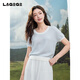 lagogo breathing short-sleeved sweater for women Lagugu Valley 2025 summer new hollow light commuter top light blue S
