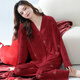 Mizu couple wedding red pajamas big red pajamas women's cotton natal spring and autumn set wedding autumn and winter W9754 set M 7090Jin [Jin equals 0.5 kg]