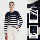Navigare Italiener kleiner Segel Runder Hals gestreifter Pullover für Frauen 2025 Herbst Neu lose losen bequemer gestrickter Pullover modische Top Marine Blau und Weiß L.