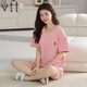 
VTT pure cotton pajamas for women in summer pure cotton shorts shorts summer new style young ladies home clothing suit V short sleeve suit: YZT9856 M