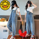 G.Duckkids de moneda de niñas Primavera y otoño Nuevo estilo Medium y grandes jeans de moda y de moda estilo coreano Corionero suelto Long pantalones azules azules retro retro overs de 160 cm