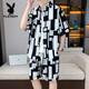 Playboy (PLAYBOY) high-end summer ice silk short-sleeved shirt suit for men casual sports beach half-sleeved shirt with shorts 679 meters white suit M 90-110Jin [Jin equals 0.5 kg]