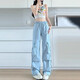 粉色工装裤女夏季薄2025新款高腰垂感降落伞速干休闲阔腿美式运动 蚂蚁-687【黑色】 M