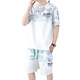 Ttpmer Frühlings- und Sommer-Herren-Kurzarm-Shorts Set Korean Style Casual T-Shirt Fünf-Cross-Hosen Zweiteiler blauer Set Sport Blue 6187-Set M