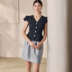 Roeyshouse Roe Intellektuelle V-Ausschnitt Taille Plaid-Hemd für Frauen 2025 Sommer Neutemperament Französische Puffhülle Top 12117 Plaid L.