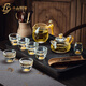 Mid-mountain sea view gold foil crystal glass kung fu tea set high-end household light luxury teapot teacup complete set high-end gift box to give away gold foil covered bowl tea set leather case 9 pieces