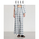 ELLE Plaid Casual Suit 2025 Summer New Style Loose, Lazy, Skin-Friendly, Comfortable, Can be Weared Outer Home Clothes Black and White (Pajama Pants) S