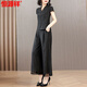 Hengyuanxiang high-end suit for women 2025 summer new style temperament, age-reducing and slimming belly, mother wear wide-leg pants two-piece suit black 1416# XL [101-115Jin[Jin equals 0.5 kg]]
