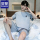 Romon Summer Set Herren Kurzarm Pyjamas dünne Baumwolle Freizeit Plus-Größe Teen Home Kleidung Lose zweiteiler Set D9928 L Männer