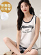 Pajama de chaleco modal para mujeres para el estilo delgado de verano con almohadillas en el pecho integradas con una cómoda pieza de algodón de algodón sin mangas para el juego de ropa para el hogar [con almohadillas en el pecho] F9856 M Tamaño de la mujer RECOMENDADO 80-100B