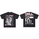 
Ziweiqi Meishi Hell Letter Print Couple Short Sleeve T-shirt Summer Loose Casual Style 691 Wash Black S