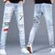 Jeans étirés haut de gamme d'automne Zhidoudou pour la marque de marque à la mode masculine à la mode à la mode mince des pieds minces couleurs légères bleu clair 3890 pantalon déchiré, taille moyenne 32 [suggéré 135-145jin [Jin est égal à 0,5 kg]]]