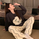 Yalu new pajamas for women in spring and autumn summer long-sleeved cute student dormitory pure and lustful home clothing set KT-16818-wavy dog ​​M [suggested 80-100Jin [Jin equals 0.5 kg]]