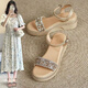 
Belle stairs heel sandals for women, summer 2025 new thick-soled strap sandals exquisite high-heeled beach women's shoes apricot color 37