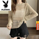 Playboy (PLAYBOY) official hollow sweater summer sweater 2025 new Korean version long-sleeved loose versatile top sunscreen cover white S suggested 7595Jin [Jin equals 0.5 kg]