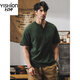 Pure (YISHion) American 320g heavyweight t-shirt men's short-sleeved polo shirt men's 2025 new loose tough guy Henry shirt T-shirt men 2323 military green S suitable for 90-115Jin Jin equals 0.5 kg