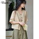 Tachi Miss Little Lazy Style Short Jacket Women 2025 Summer New Round Neck Versatile Casual Thin Cardigan Top Women Khaki M