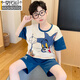 Modal Boy Pyjamas Kinder Sommer Dünne reine Baumwolle kurzärmelige Kinder mittelgroße Kinder 12-jährige Mode modische Sommer-Heimkleidung 653 [100% Baumwolle] 5xl empfohlen 160-165 cm Gewicht 95-110jin [Jin gleich 0,5 kg]