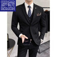 Romon Autumn No-Iron Traje Conjunto de negocios British Business Casual Rear Workwear Slim Groom Groom de boda un traje gris-medio de hebilla + pantalones, revestimiento negro XL 52