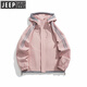 JEEP SPIRIT吉普冲锋衣女款2025新款春秋季户外登山服男装防风美式条纹外套潮 耀夜黑 2XL