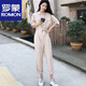 罗蒙（ROMON）时尚短袖工装连体裤女2025夏季新款小个子休闲宽松阔腿直筒连衣裤 浅杏色 S 80-95斤