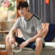LangSha light luxury high-end rich pajamas men's summer pure cotton short-sleeved thin large-size youth cotton men's home clothing set A679 [Cotton] L [Suggested 110-130Jin [Jin equals 0.5 kg]]