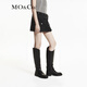 MO&Co. Cool low-waisted denim culottes with cargo pockets, A-line shorts, rock wash and belt, Moanco, denim black, M 27