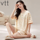 
VTT new pajamas with chest pads for summer women's short-sleeved shorts two-piece suit casual cartoons for home wear V short-sleeved suit: WP1047 M