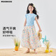 moonkids children's clothing girls ultra-thin mosquito-repellent pants 2025 summer new style floral pants children's summer wide-leg pants casual trousers two-pack [22039 floral + 15268 apricot] 110 cm