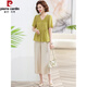 
Pier Cardin's mother's summer short-sleeved cotton and linen pants two-piece 2025 new middle-aged women's clothing fashionable noble lady middle-aged suit 9435 yellow + beige wide-leg pants L [Suggested 90-105Jin [Jin equals 0.5 kg]]