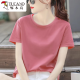 Camiseta de algodón puro de algodón puro para mujeres con cuello redondo suelto versátil camiseta de base sólida de color sólido Top 6172 Polvo de cuero M recomendado 80-105 Jin [Jin equivale a 0,5 kg]