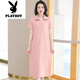 Playboy (Playboy) Polo-Nackenkleid für Frauen, Baumwoll-Sommer-Revers, mittelgroße Länge, lockerer, großer, großer Größe, schlanker und modischer T-Shirt-Rock, grünes 9859 Model S 90-100jin [Jin ist gleich 0,5 kg]