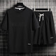 JEEP SPIRIT Jeep Summer Sports Set Trendy Brand Loose Short Sleeve T-shirt Ins Ice Silk T-shirt Shorts Handsome Two-piece Set Single Top-829 Black M (170)